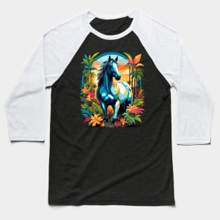 Horse in surreal fantasy forest sunset retro poster design Baseball T-Shirt